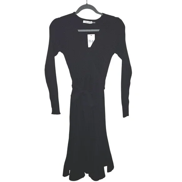 Idem Ditto Carter Belted Dress S Black Peplum Hem Long Sleeve Fall Sweater - Picture 2 of 5